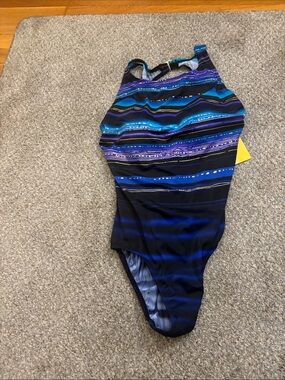 Blue & Purple Striped One-Piece Swimsuit